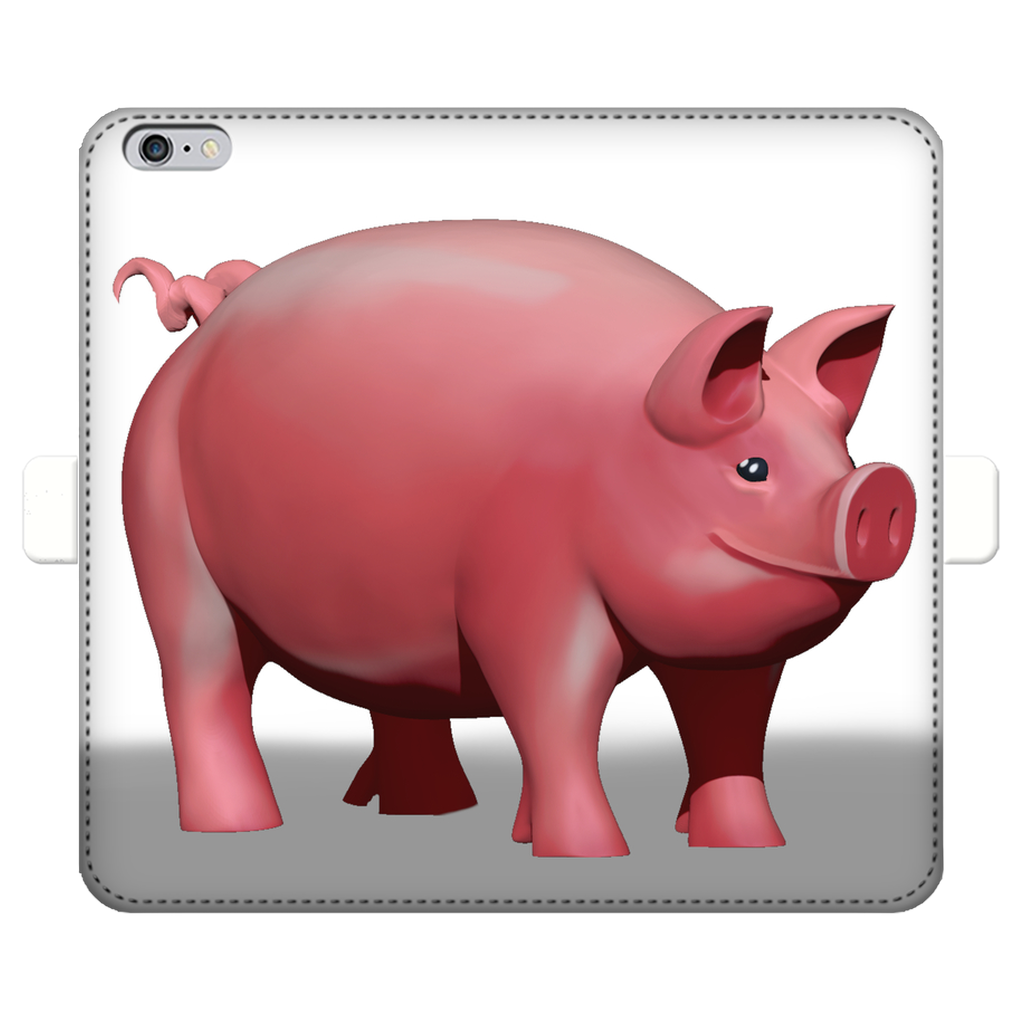 Pig Fully Printed Wallet Case featuring a vibrant pig design on a white faux leather exterior with a black interior for phone protection.