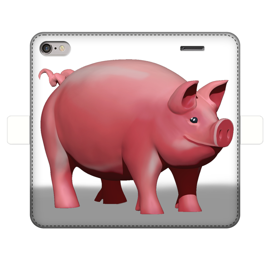 Pig Fully Printed Wallet Case featuring a vibrant pig design on a white faux leather exterior with a black interior for phone protection.