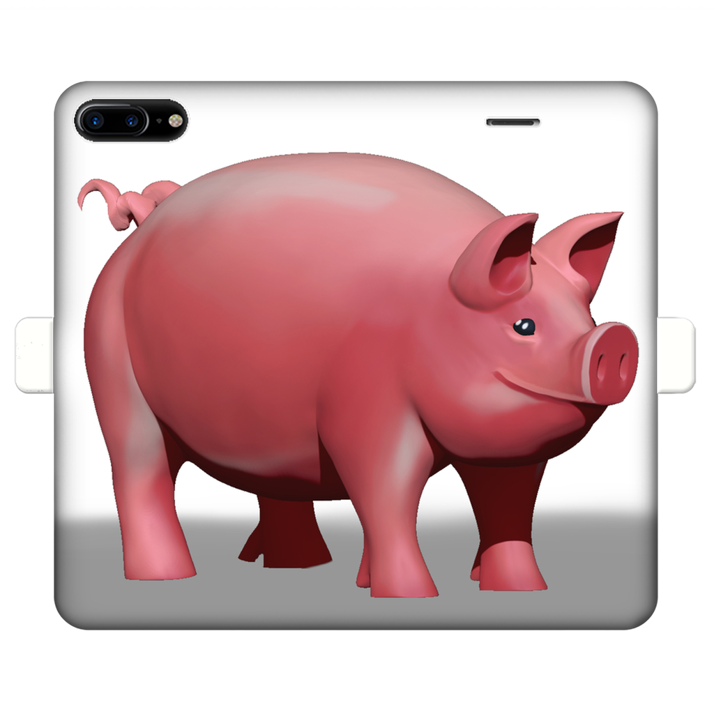 Pig Fully Printed Wallet Case featuring a vibrant pig design on a white faux leather exterior with a black interior for phone protection.