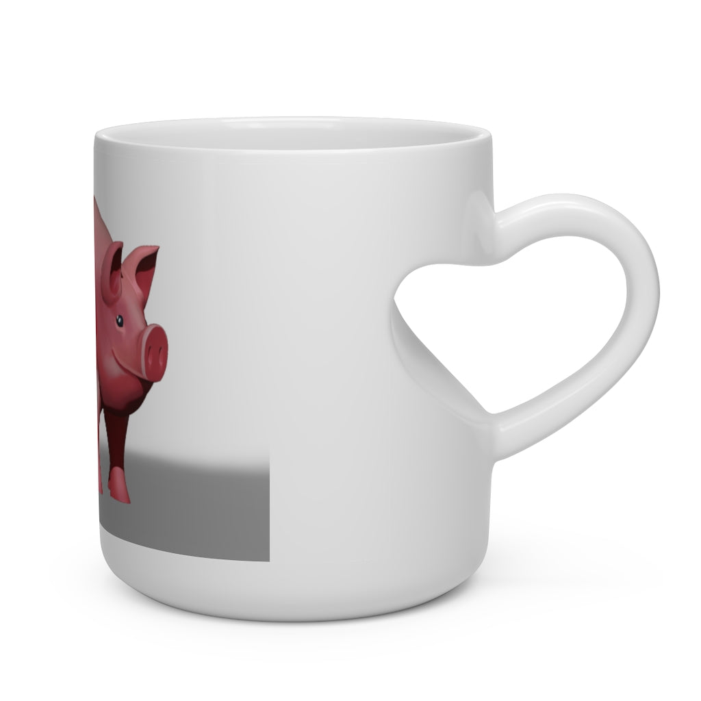 A white ceramic mug shaped like a heart with a heart-shaped handle, perfect for hot beverages.