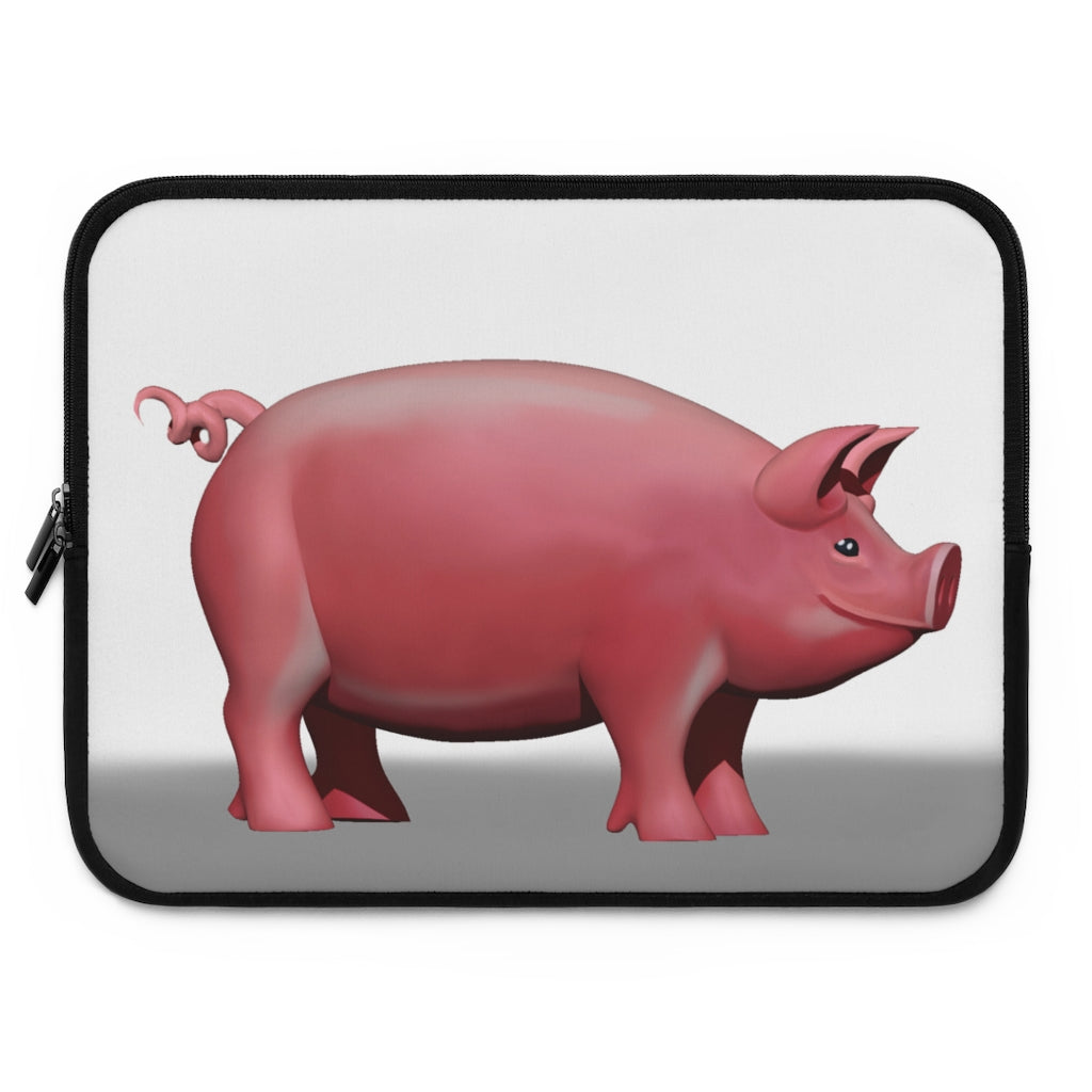 A stylish Pig Laptop Sleeve featuring a customizable front design and a black polyester back, ideal for protecting laptops during travel.