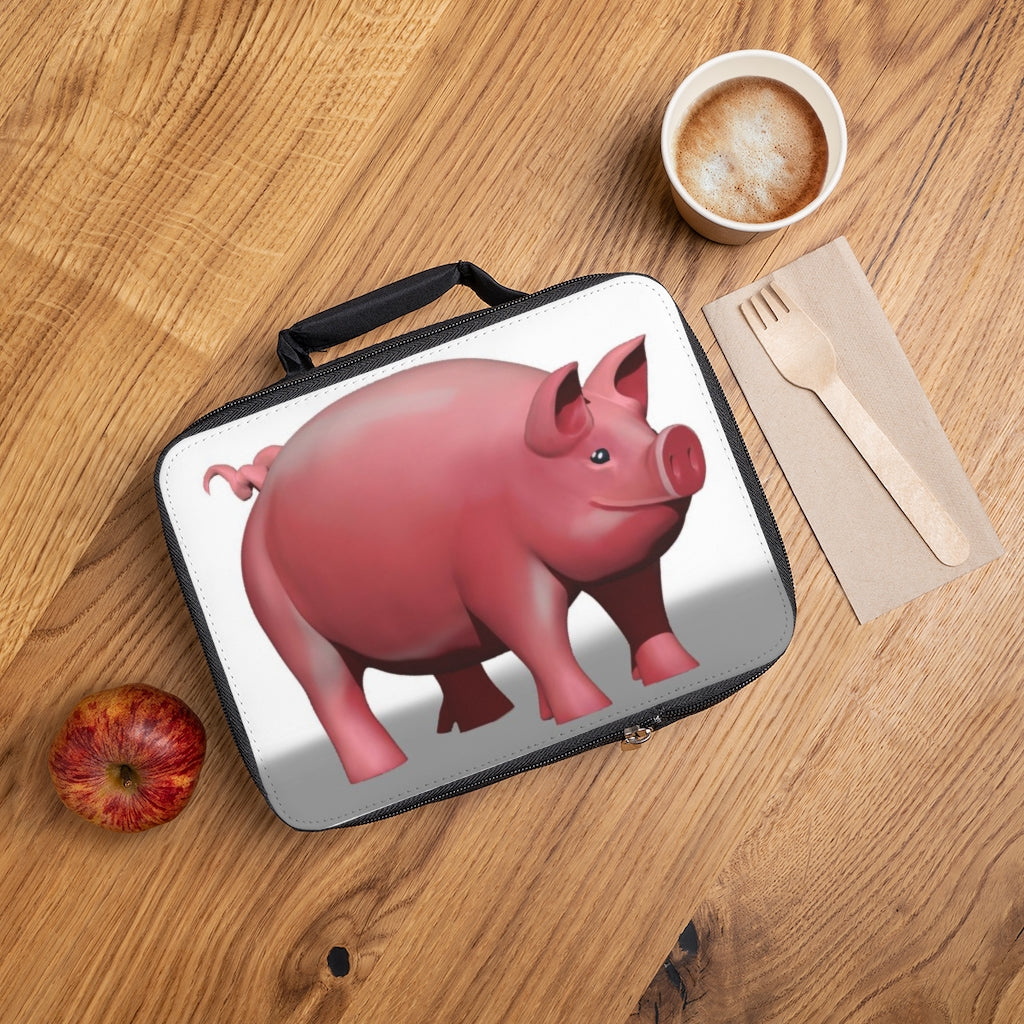 A stylish Pig Lunch Bag featuring a black base and customizable white area, perfect for adults and kids.