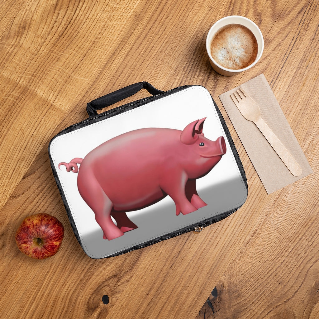 Pig Lunch Bag featuring a black base and customizable white area, ideal for adults and kids.