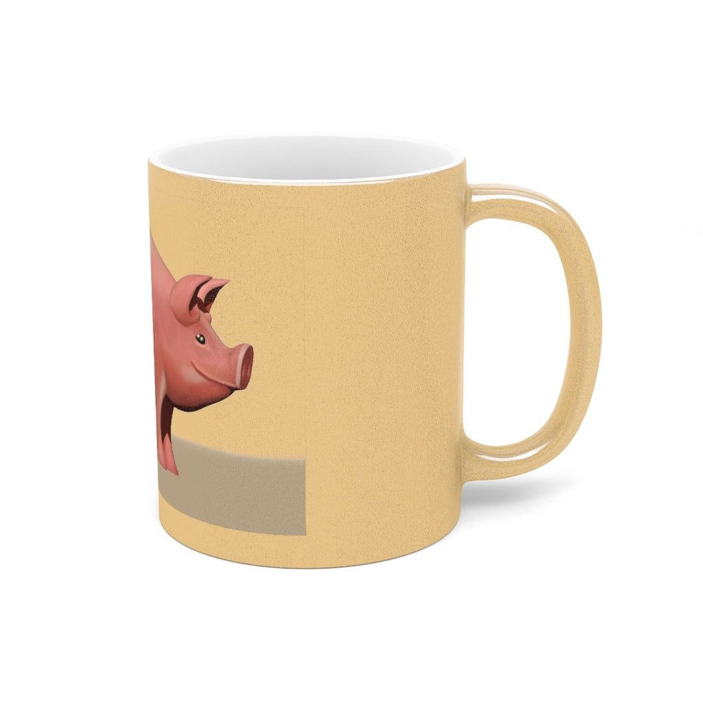 A stylish Pig Metallic Mug available in Gold and Silver, showcasing a customizable design with a comfortable C-handle.