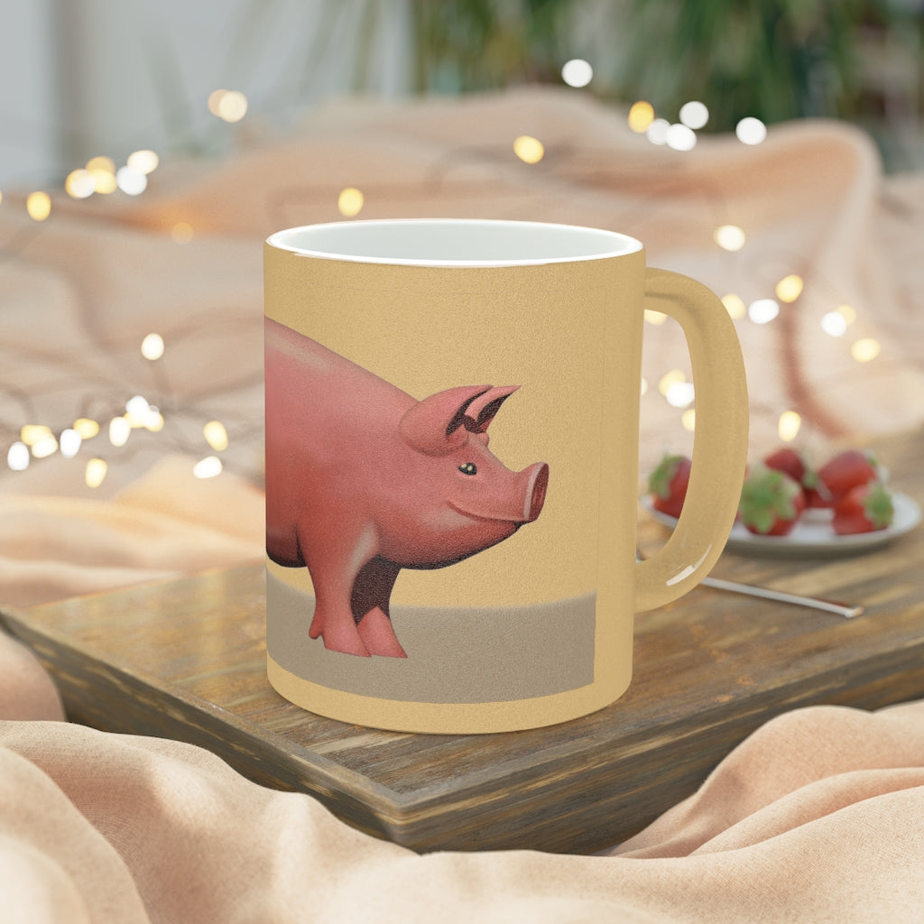 A stylish Pig Metallic Mug available in Gold and Silver, showcasing a customizable design with a comfortable C-handle.