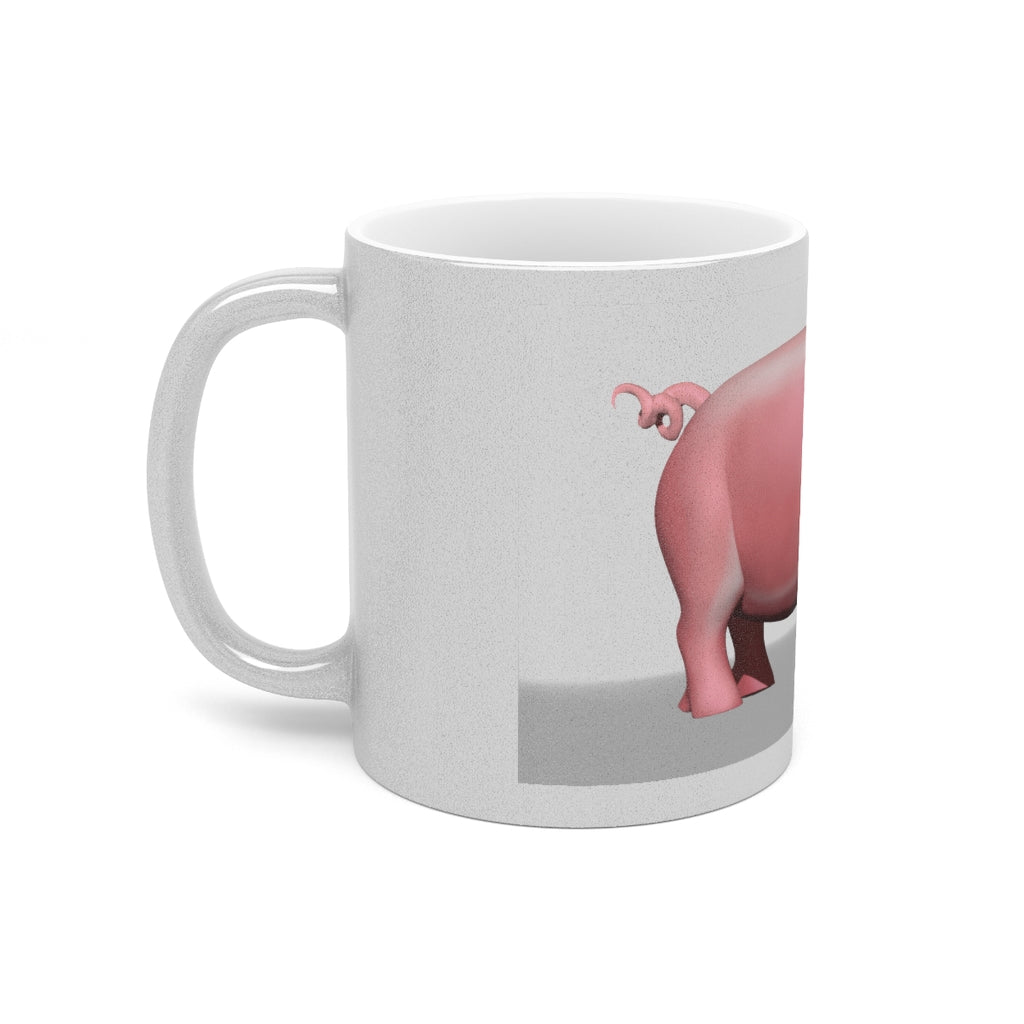 A stylish Pig Metallic Mug available in Gold and Silver, showcasing a customizable design with a comfortable C-handle.