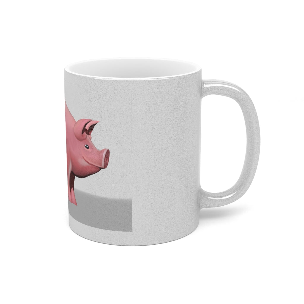 A stylish Pig Metallic Mug available in Gold and Silver, showcasing a customizable design with a comfortable C-handle.