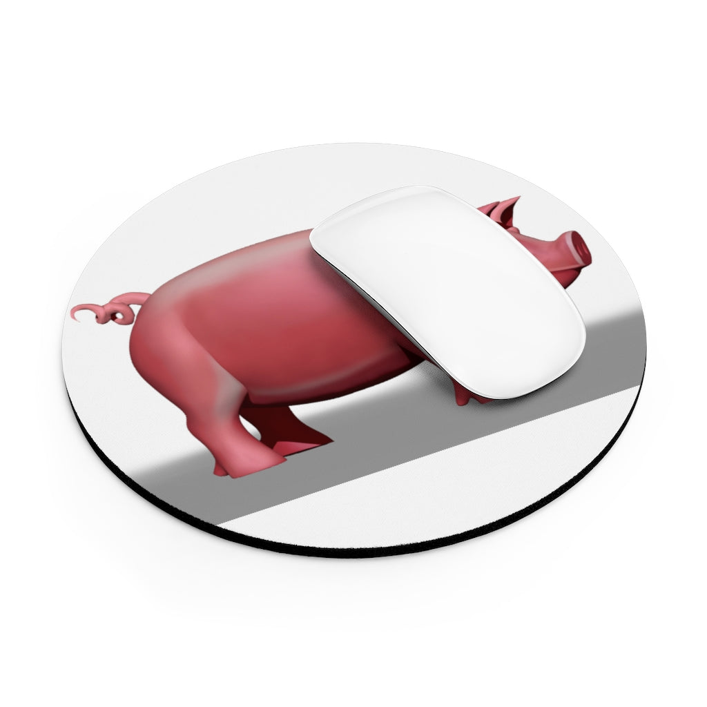 A colorful Pig Mouse Pad in round and rectangular shapes, featuring a non-slip rubber bottom and vibrant design.