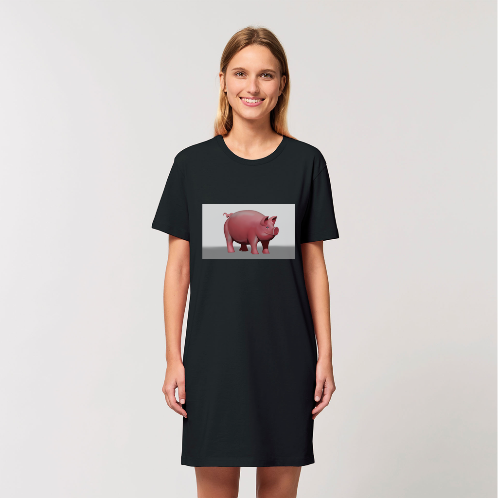 A stylish Pig Organic T-Shirt Dress made from 100% organic cotton, featuring a soft-hand feel and available in various sizes.