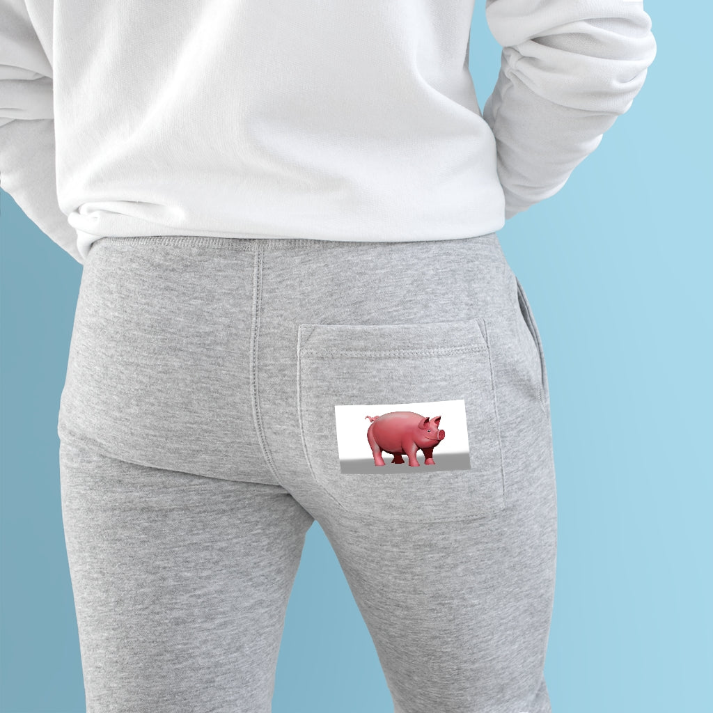 A pair of stylish Pig Premium Fleece Joggers in a cozy fleece material, featuring two side pockets and a customizable back pocket.