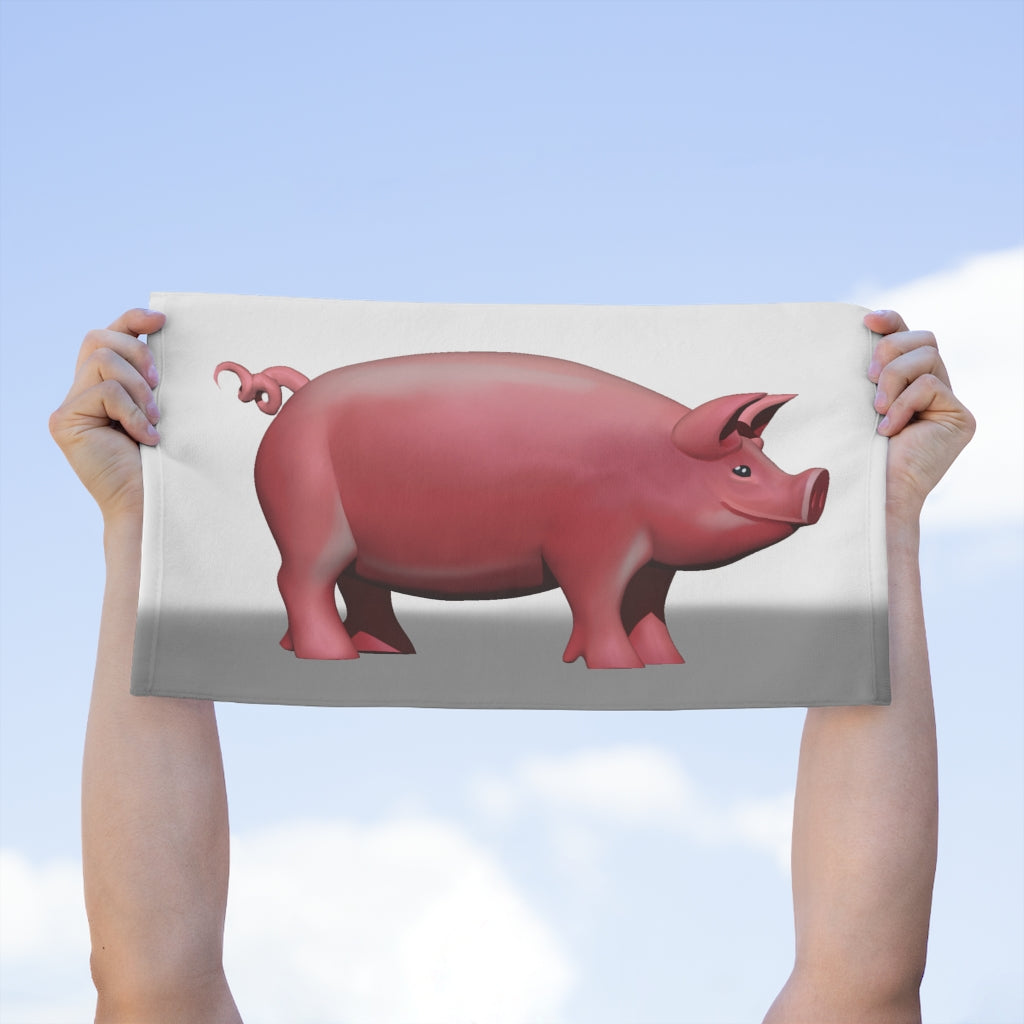 Pig Rally Towel measuring 11x18 inches, featuring a soft cotton side and a printed mink polyester side, ideal for sports and events.