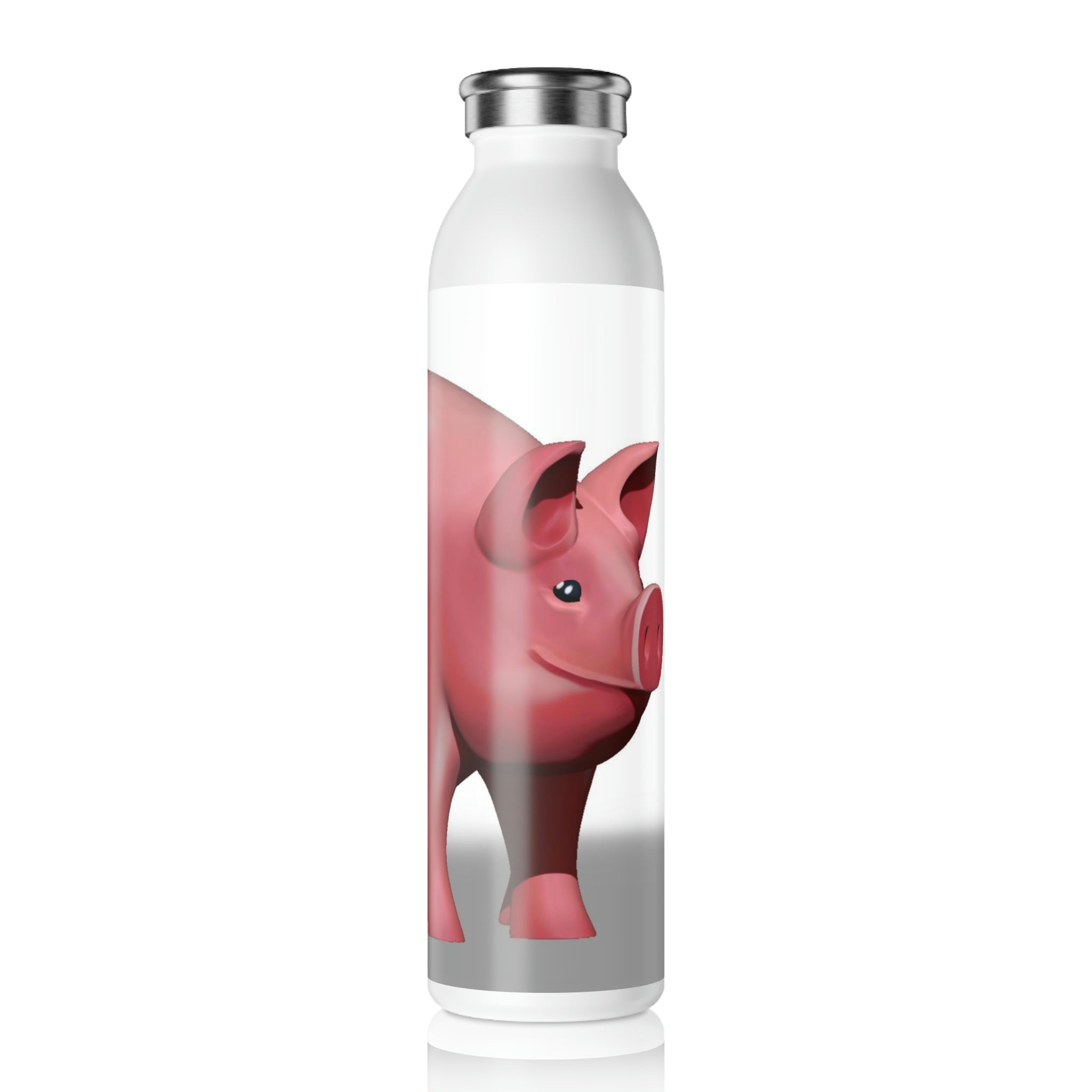 Pig Slim Water Bottle with matte finish and silver cap, showcasing personalized designs.