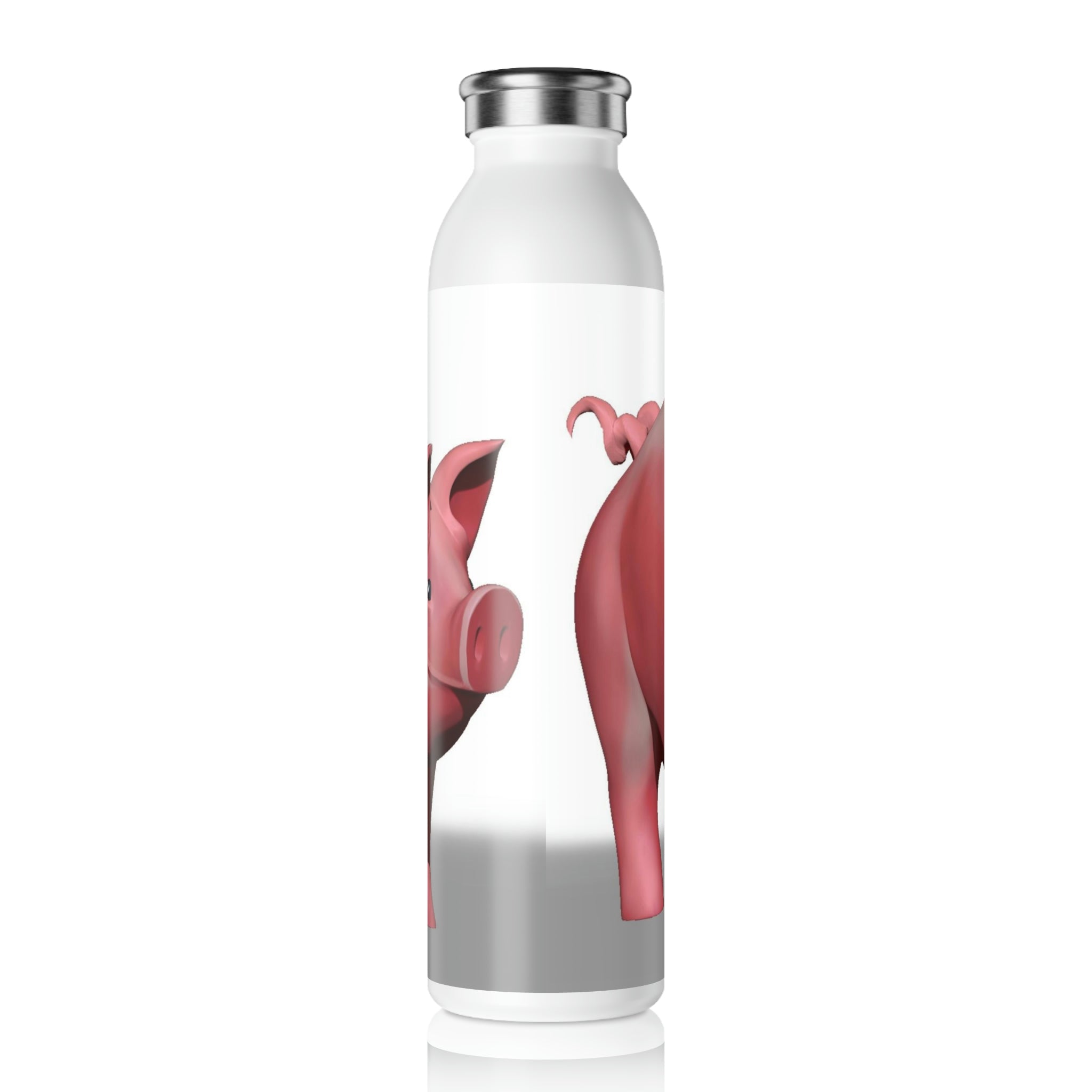 Pig Slim Water Bottle with matte finish and silver cap, showcasing personalized designs.