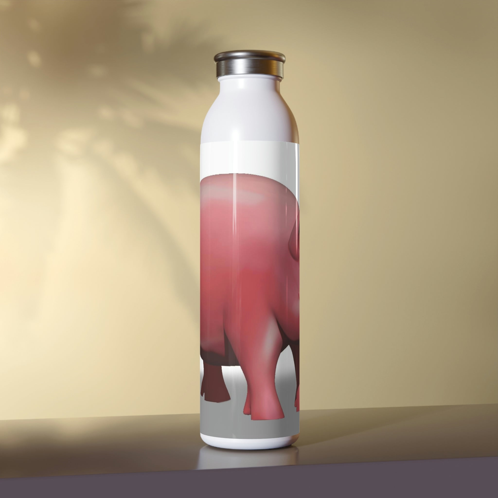 Pig Slim Water Bottle with matte finish and silver cap, showcasing personalized designs.