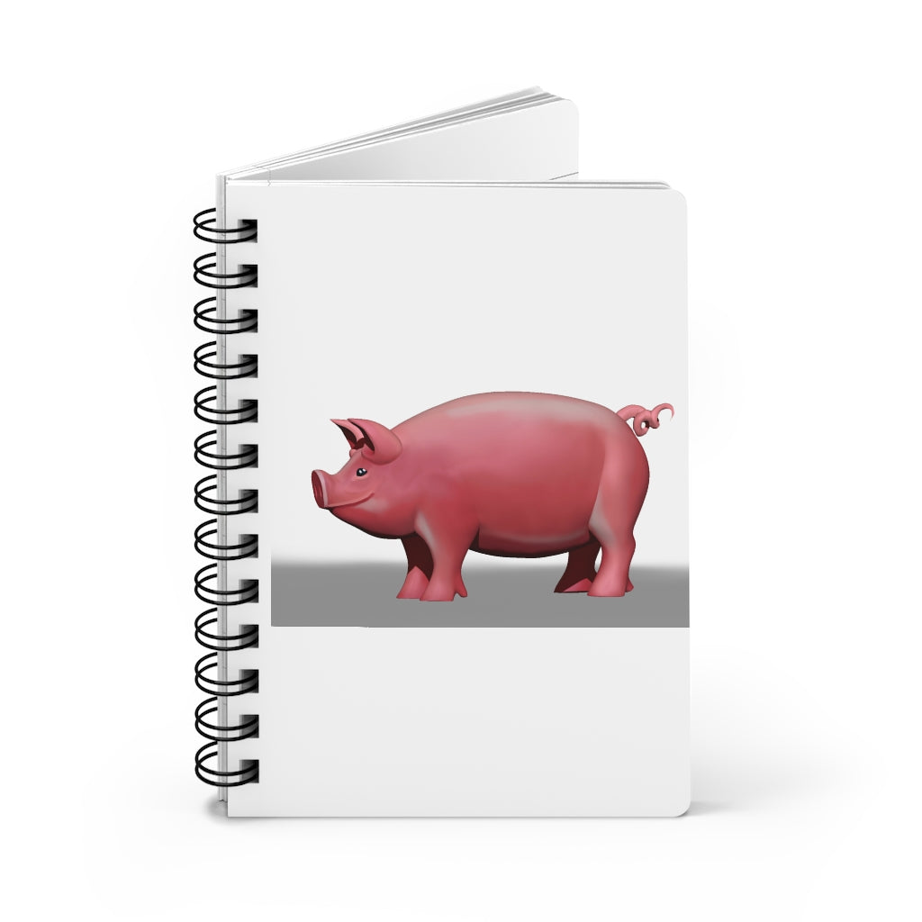 Pig Spiral Bound Journal with glossy laminated cover and lined pages, perfect for writing and personalization.