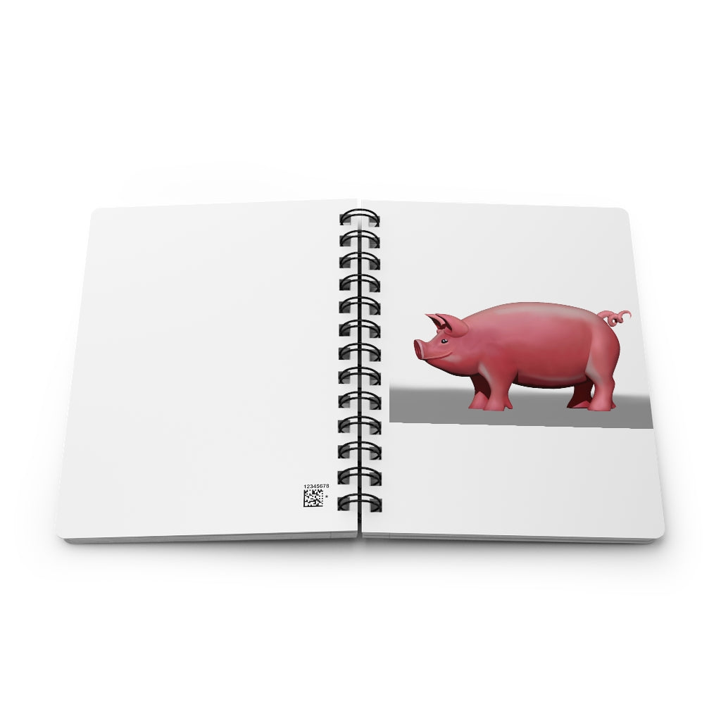 Pig Spiral Bound Journal with glossy laminated cover and lined pages, perfect for writing and personalization.