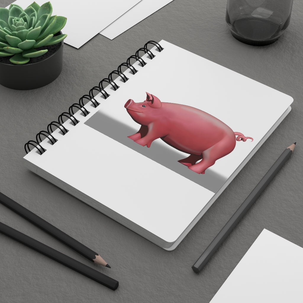 Pig Spiral Bound Journal with glossy laminated cover and lined pages, perfect for writing and personalization.