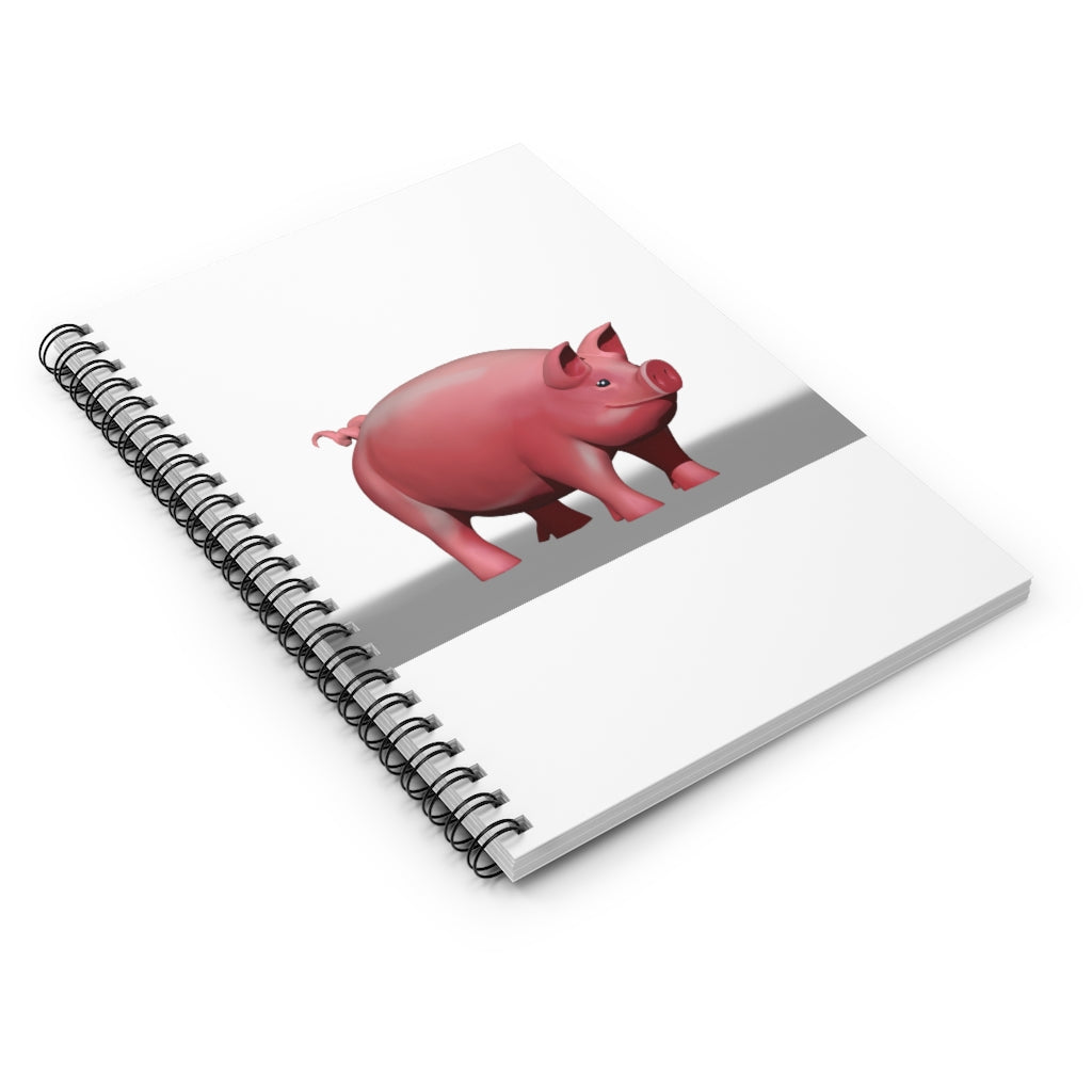 Pig Spiral Notebook with ruled line pages and a colorful printed cover, featuring a charming pig design.