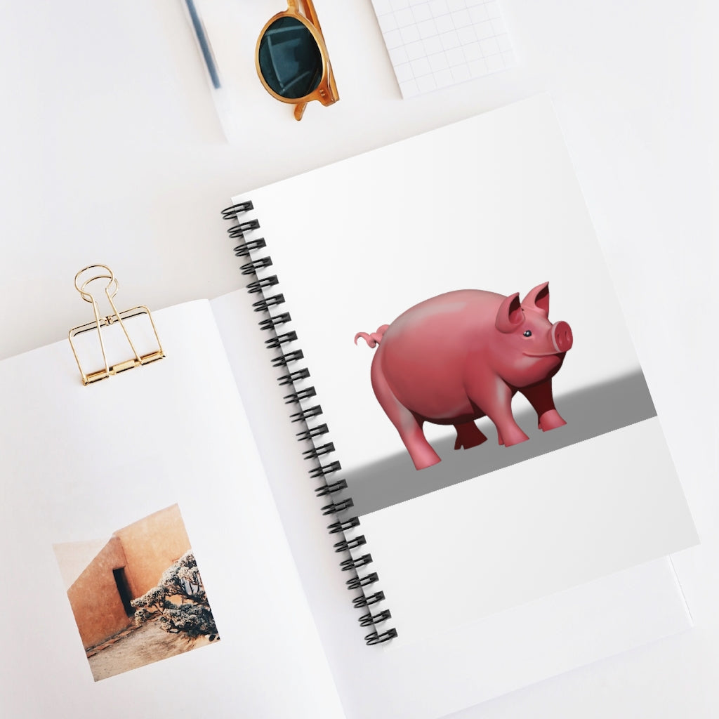 Pig Spiral Notebook with ruled line pages and a colorful printed cover, featuring a charming pig design.