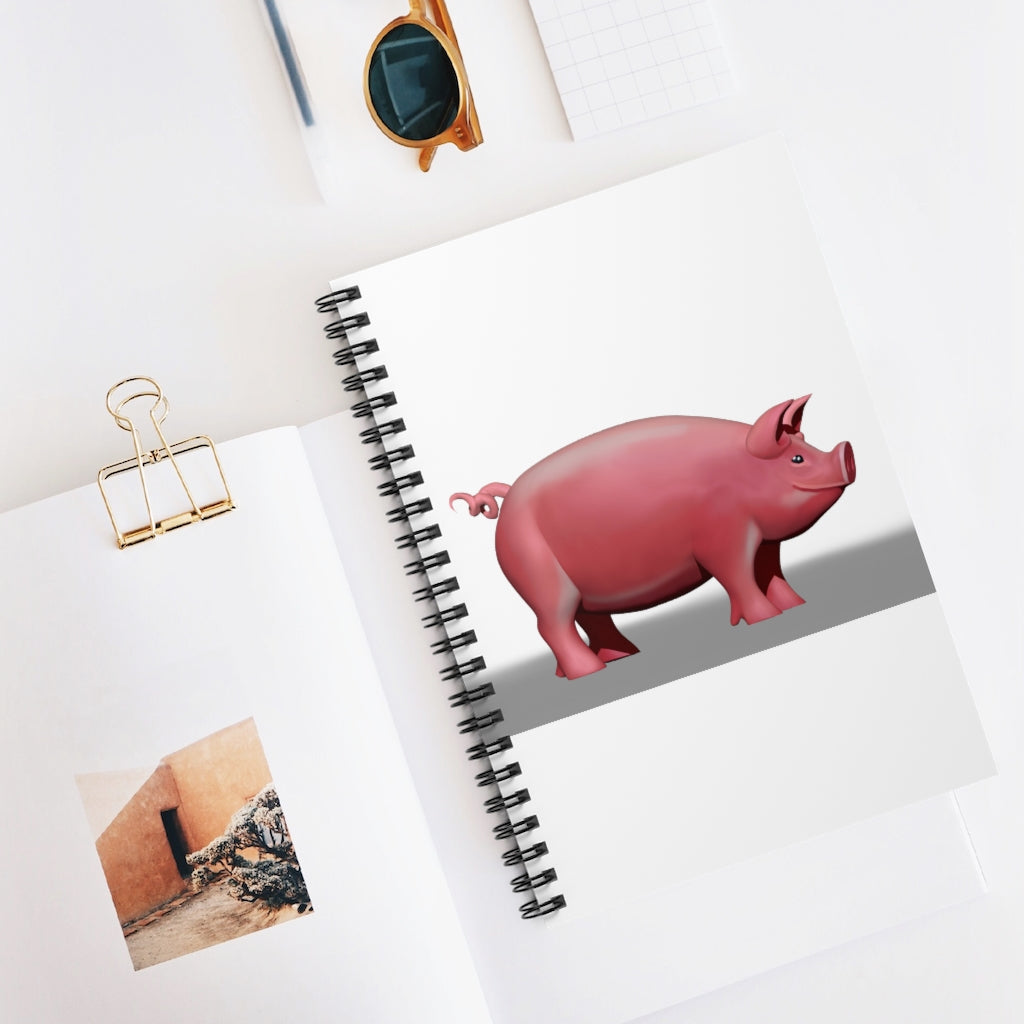 Pig Spiral Notebook with ruled line pages and a colorful printed cover featuring a pig design.