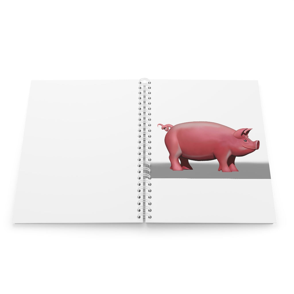 Pig Spiral Notebook with customizable covers and wide-ruled pages, featuring a semi-gloss laminated finish.