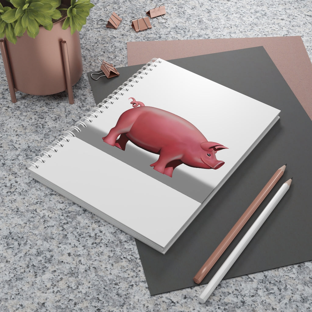 Pig Spiral Notebook with customizable covers and wide-ruled pages, featuring a semi-gloss laminated finish.