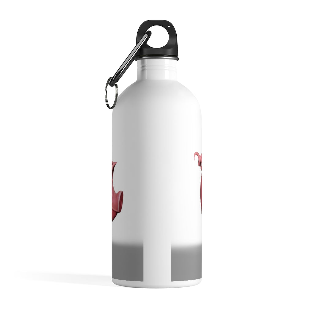 A stylish Pig Stainless Steel Water Bottle with a vibrant pig design, featuring a plastic screw top and a carabiner.