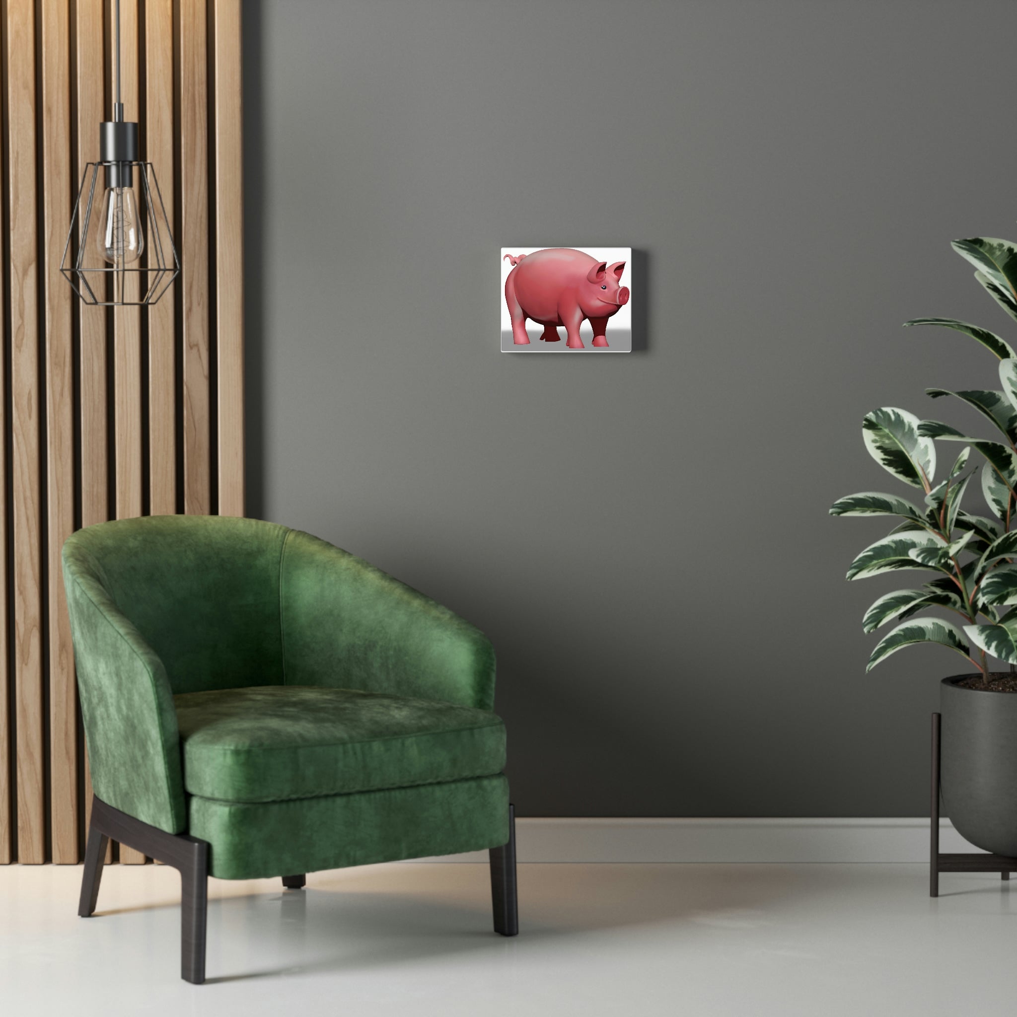 A vibrant Pig Stretched Canvas artwork, showcasing a detailed pig design on premium canvas, stretched over a sturdy wooden frame.