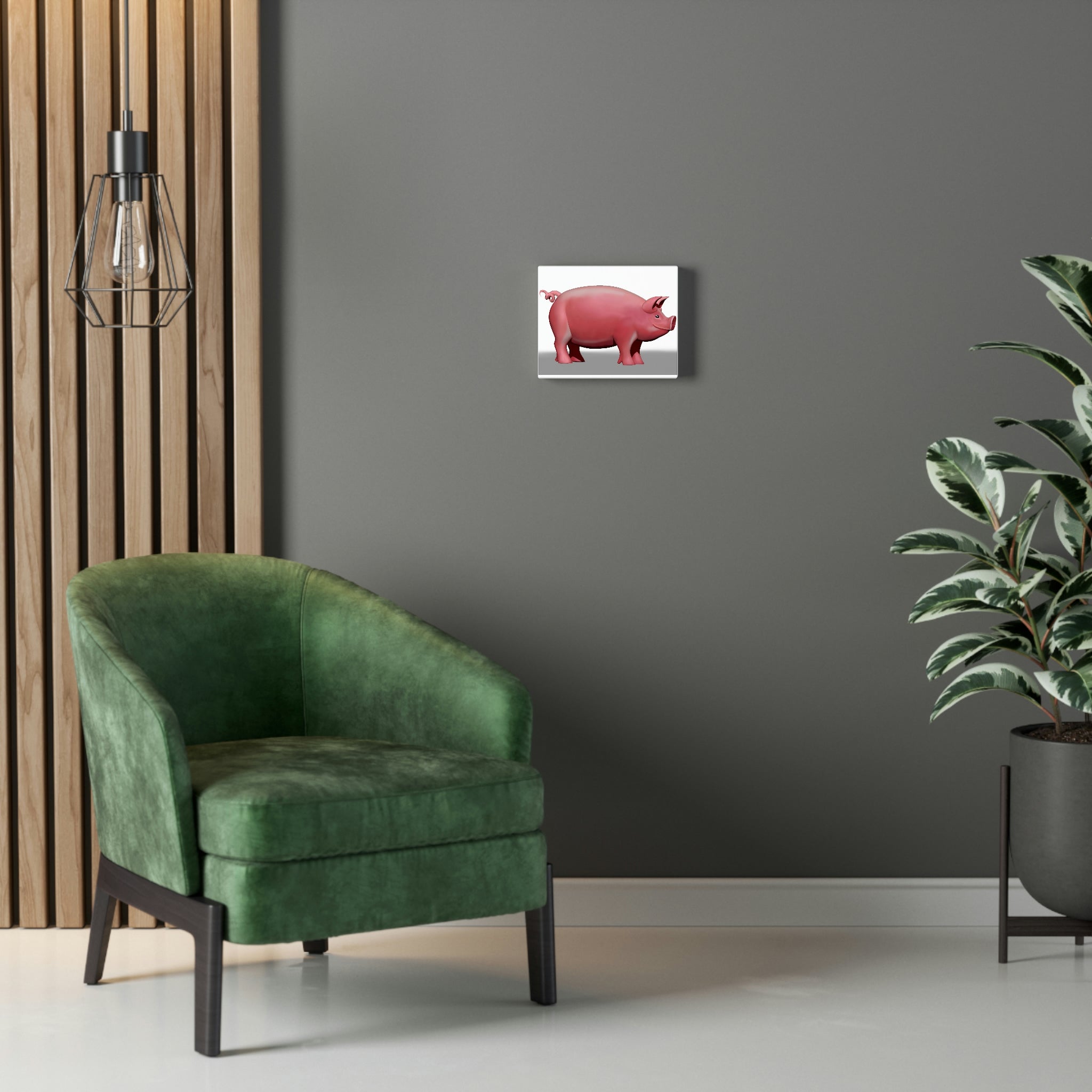 A vibrant Pig Stretched Canvas artwork, showcasing a playful pig design printed on premium canvas and stretched over a sturdy wooden frame.