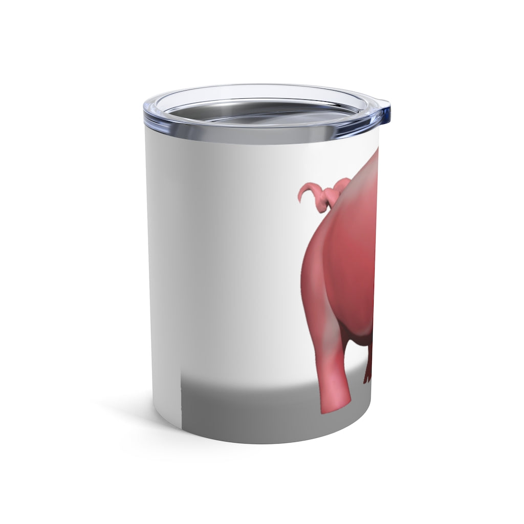 A stylish 10oz stainless steel Pig Tumbler with a see-thru plastic lid, perfect for hot and cold beverages.