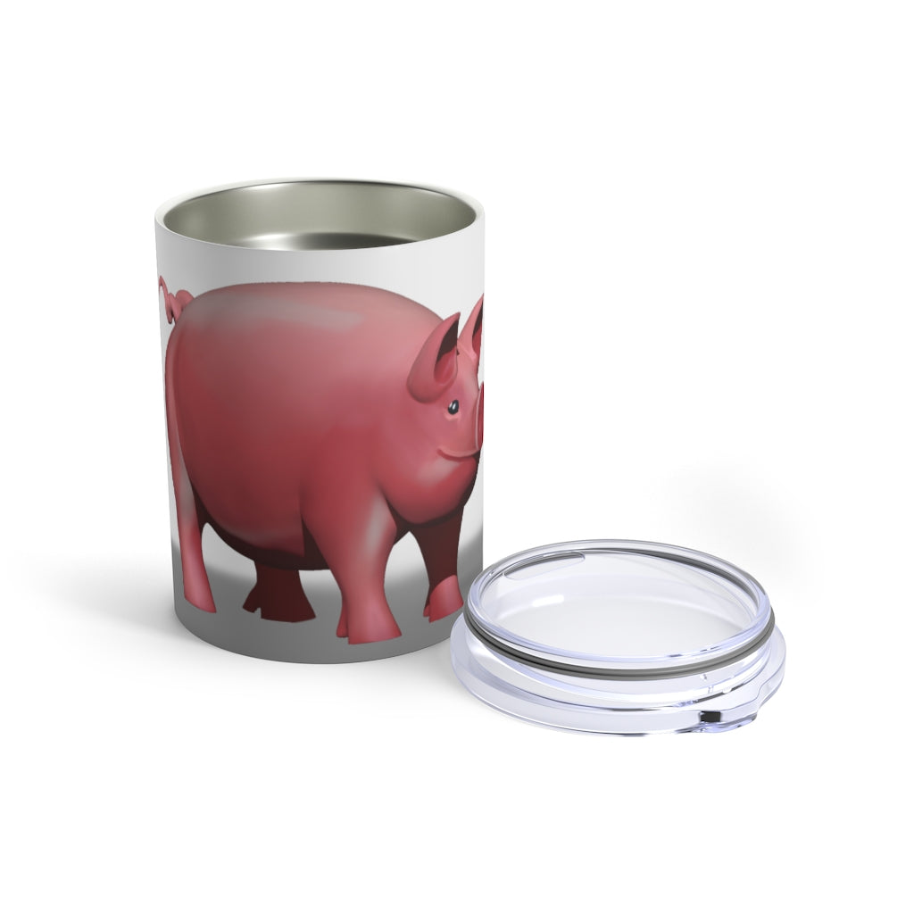 A stylish 10oz stainless steel Pig Tumbler with a see-thru plastic lid, perfect for hot and cold beverages.