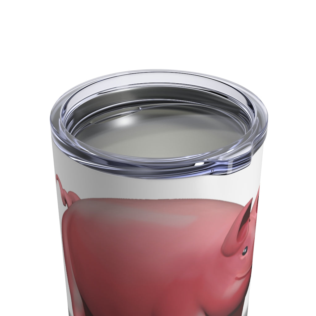 A stylish 10oz stainless steel Pig Tumbler with a see-thru plastic lid, perfect for hot and cold beverages.