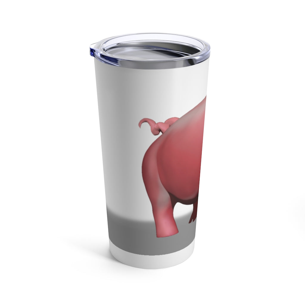 A stylish 20oz stainless steel Pig Tumbler with a see-thru plastic lid, perfect for travel and outdoor use.