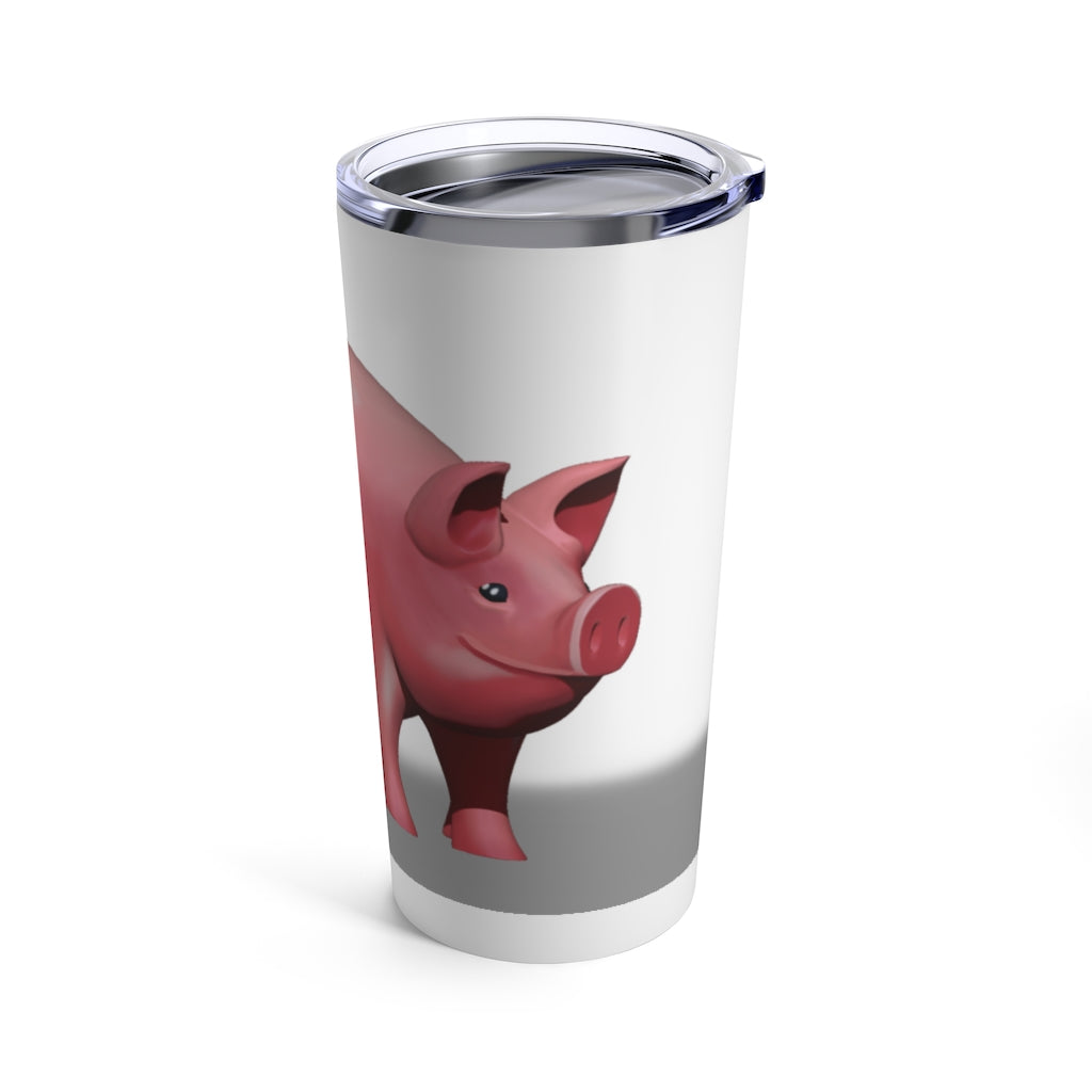 A stylish 20oz stainless steel Pig Tumbler with a see-thru plastic lid, perfect for travel and outdoor use.