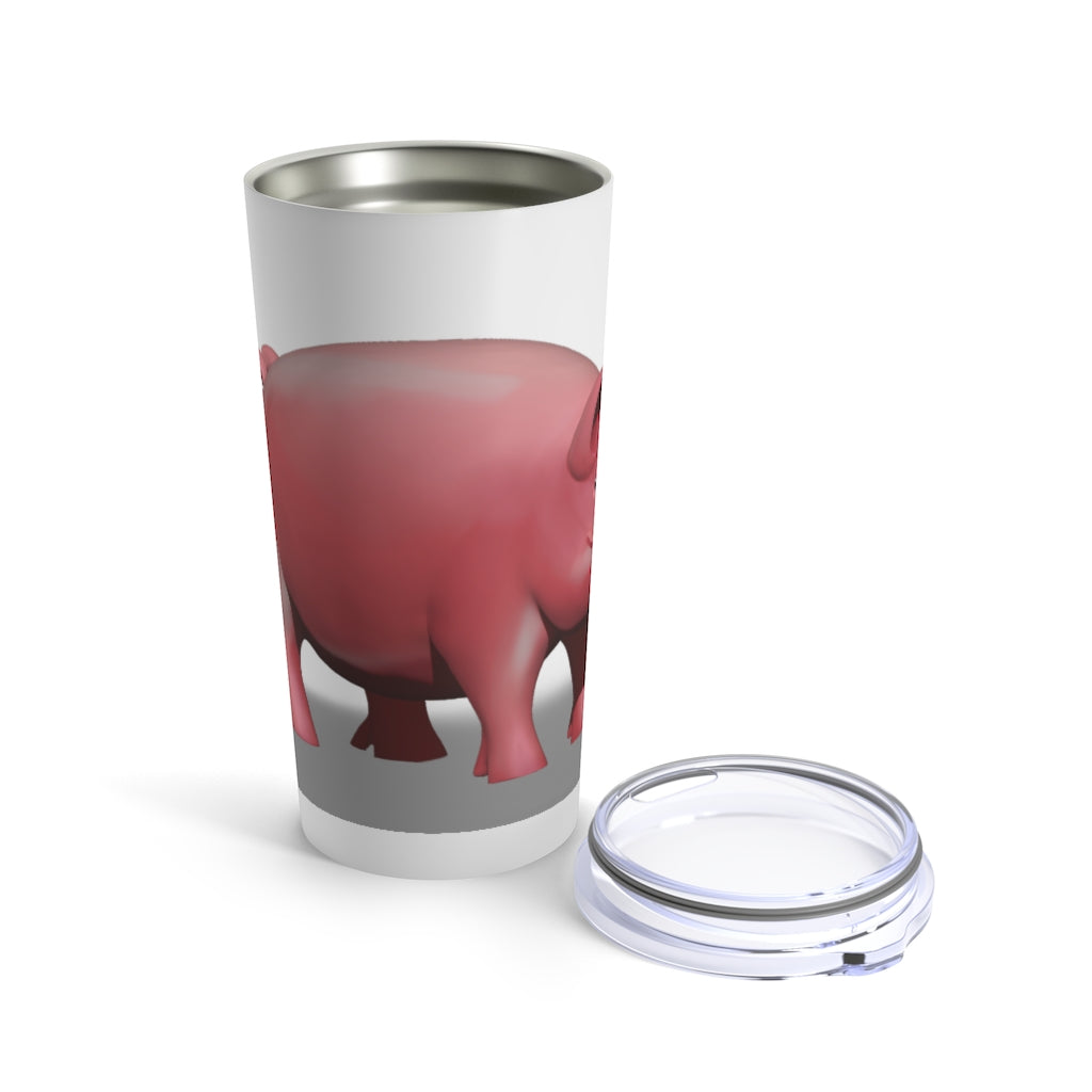 A stylish 20oz stainless steel Pig Tumbler with a see-thru plastic lid, perfect for travel and outdoor use.