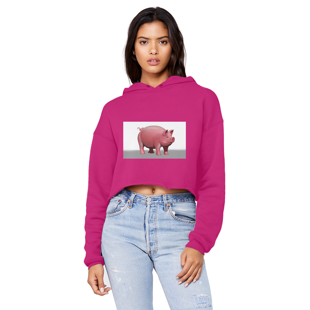 Pig Unisex Cropped Raw Edge Boyfriend Hoodie in various colors, showcasing its relaxed fit and stylish design.