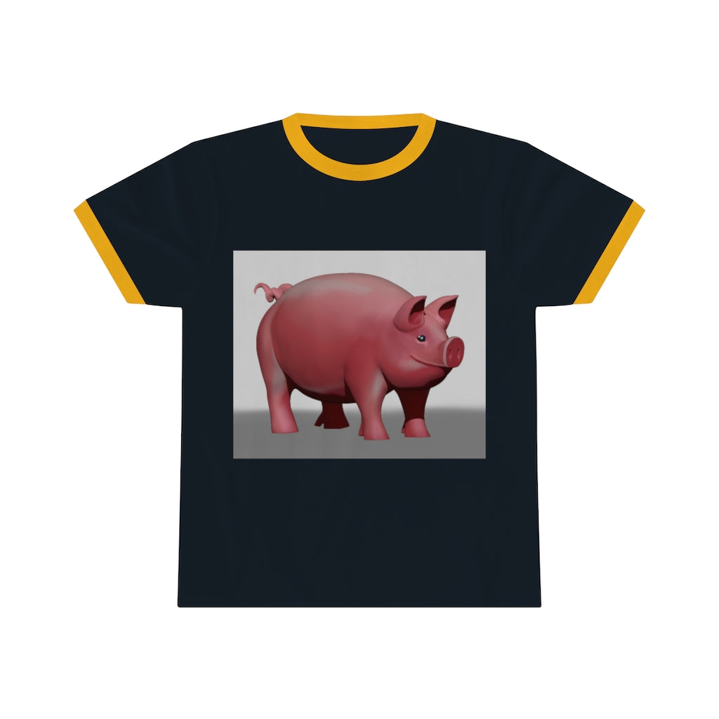 Pig Unisex Ringer Tee in various colors with contrasting neckline, showcasing its lightweight and stylish design.