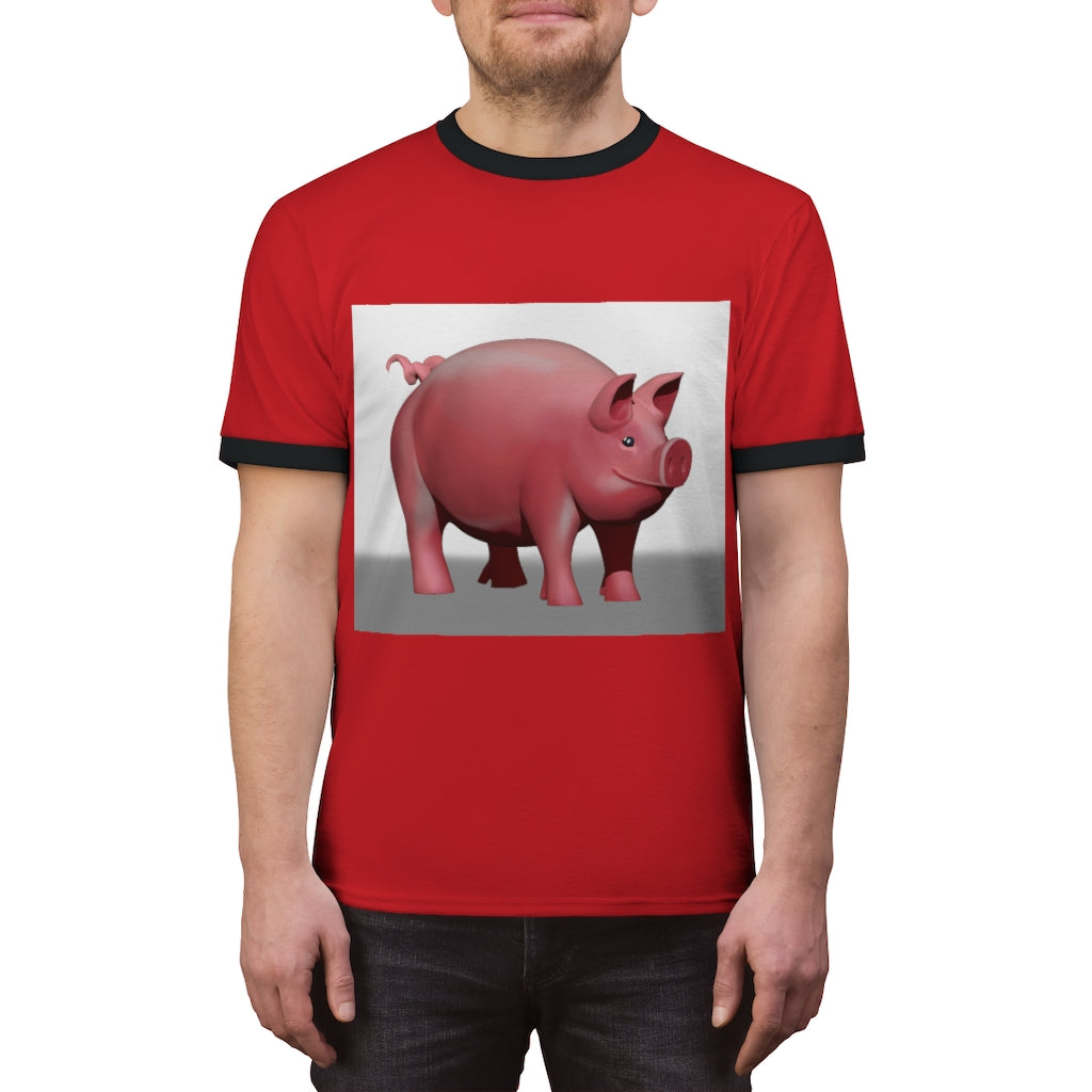 Pig Unisex Ringer Tee in various colors with contrasting neckline, showcasing its lightweight and stylish design.