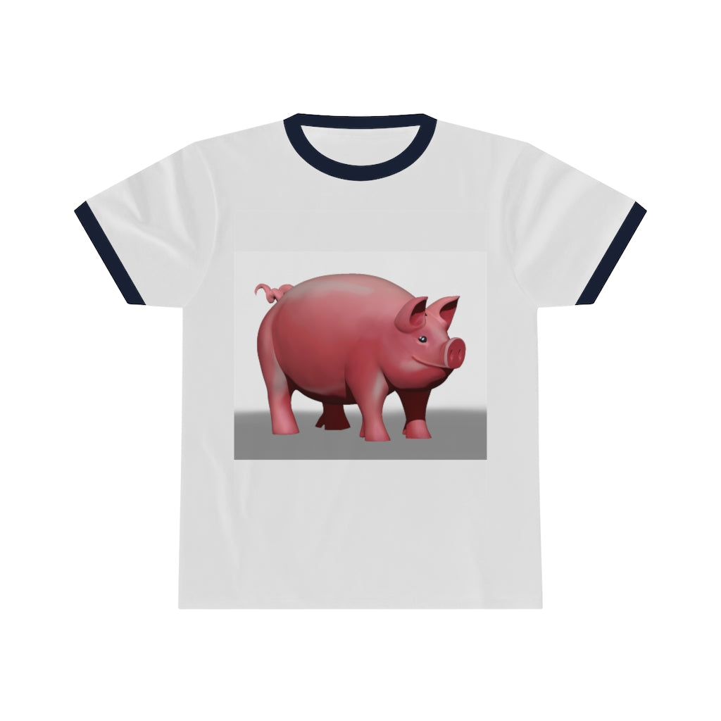 Pig Unisex Ringer Tee in various colors with contrasting neckline, showcasing its lightweight and stylish design.