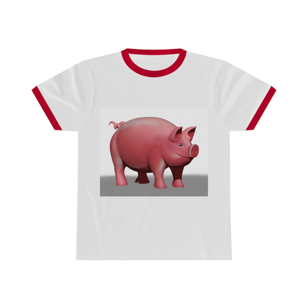 Pig Unisex Ringer Tee in various colors with contrasting neckline, showcasing its lightweight and stylish design.