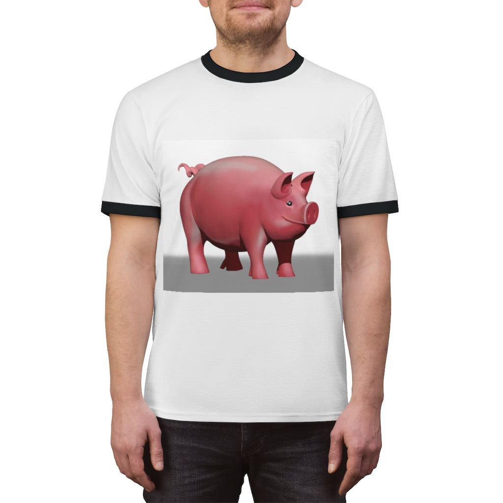 Pig Unisex Ringer Tee in various colors with contrasting neckline, showcasing its lightweight and stylish design.