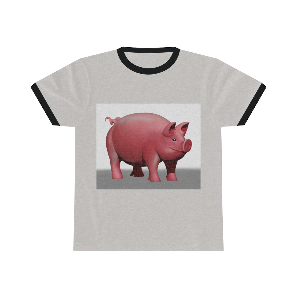 Pig Unisex Ringer Tee in various colors with contrasting neckline, showcasing its lightweight and stylish design.