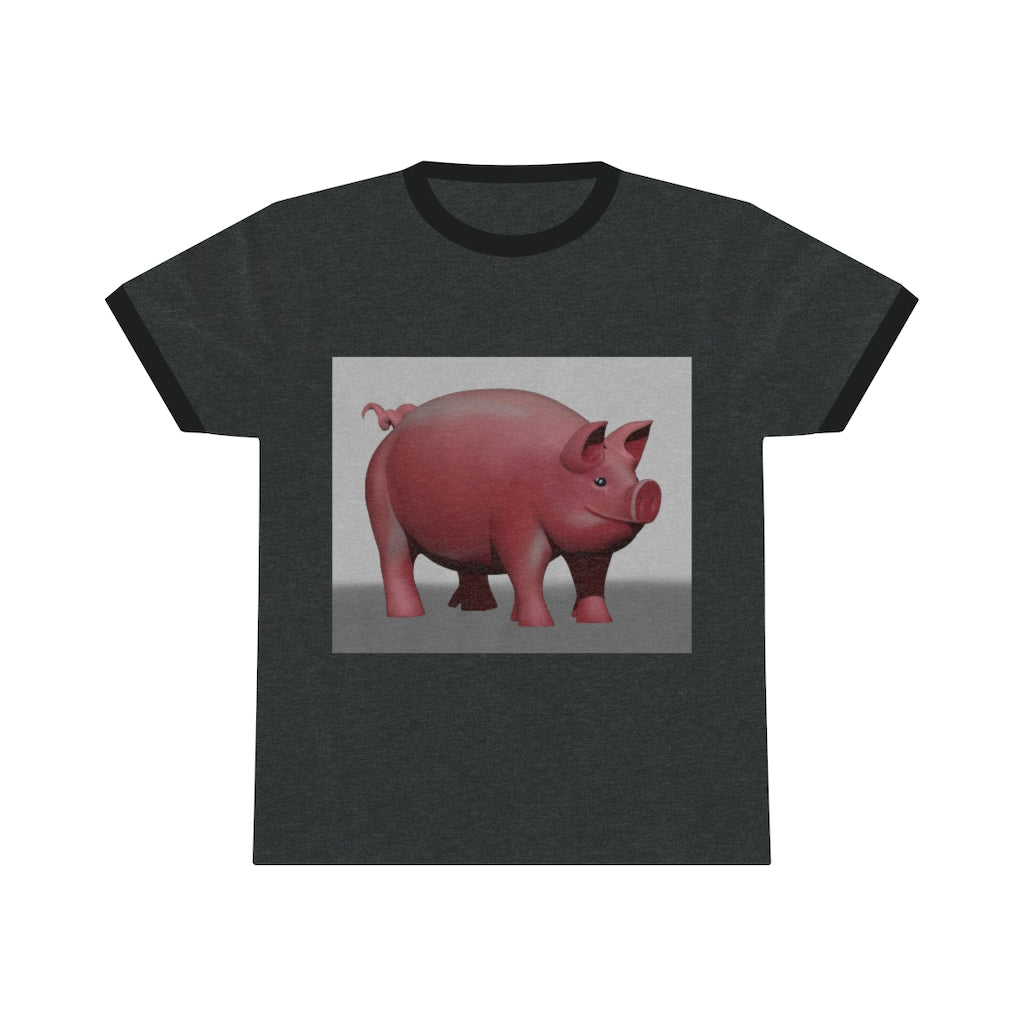 Pig Unisex Ringer Tee in various colors with contrasting neckline, showcasing its lightweight and stylish design.