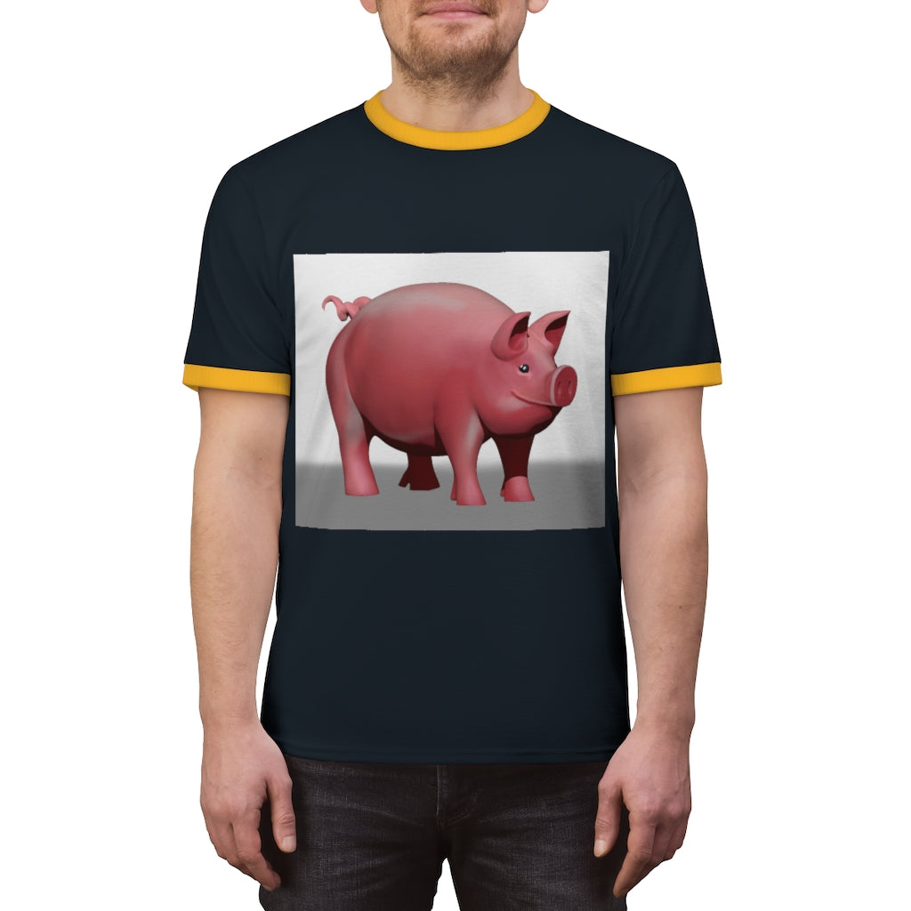 Pig Unisex Ringer Tee in various colors with contrasting neckline, showcasing its lightweight and stylish design.