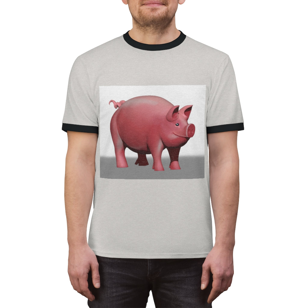 Pig Unisex Ringer Tee in various colors with contrasting neckline, showcasing its lightweight and stylish design.