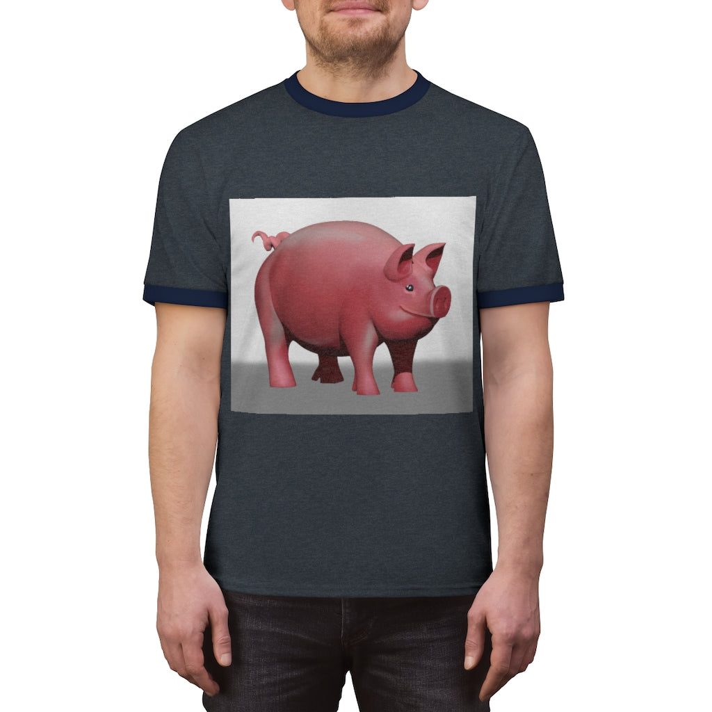 Pig Unisex Ringer Tee in various colors with contrasting neckline, showcasing its lightweight and stylish design.