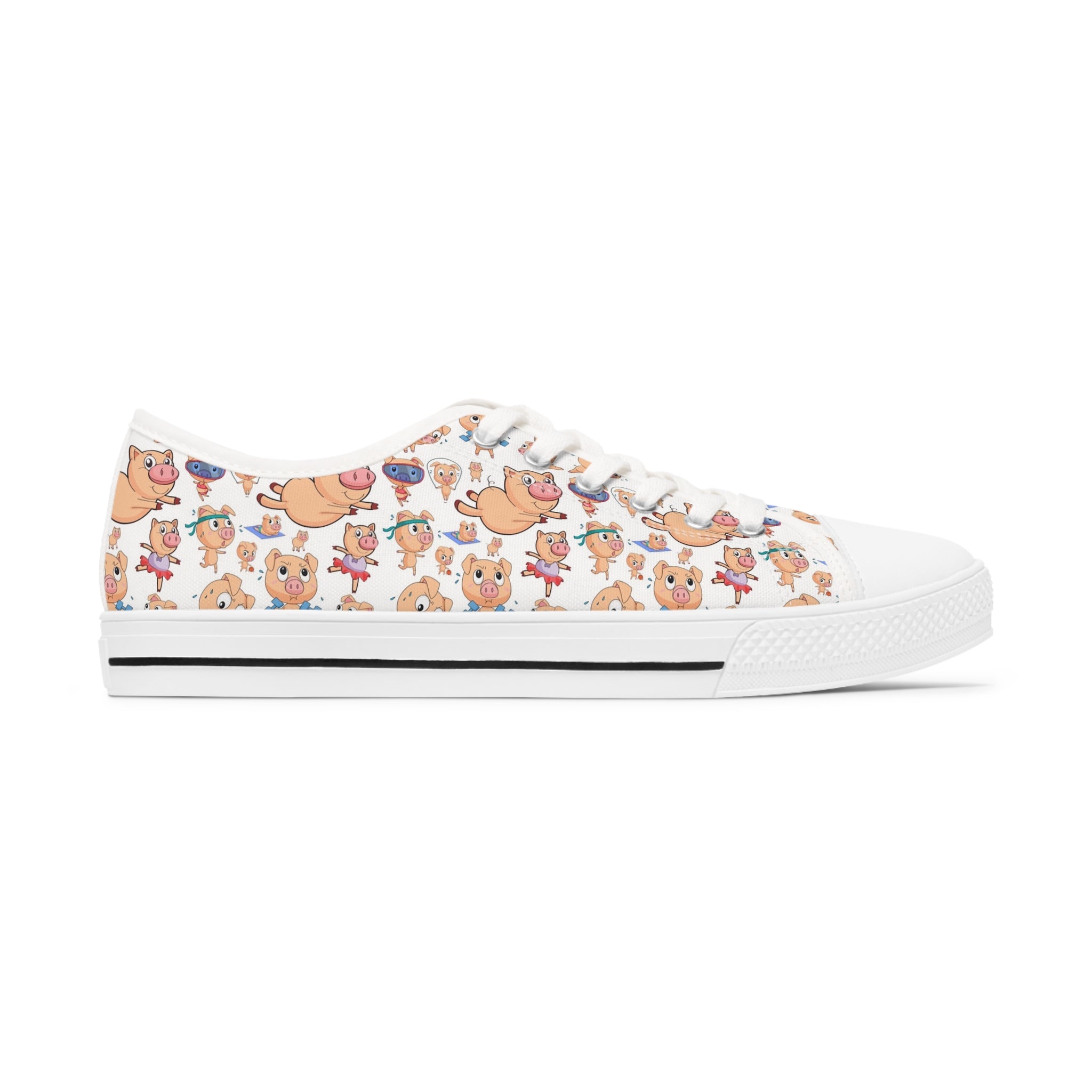 Pig Women's Low Top Sneakers in black and white with breathable canvas and memory foam insoles.