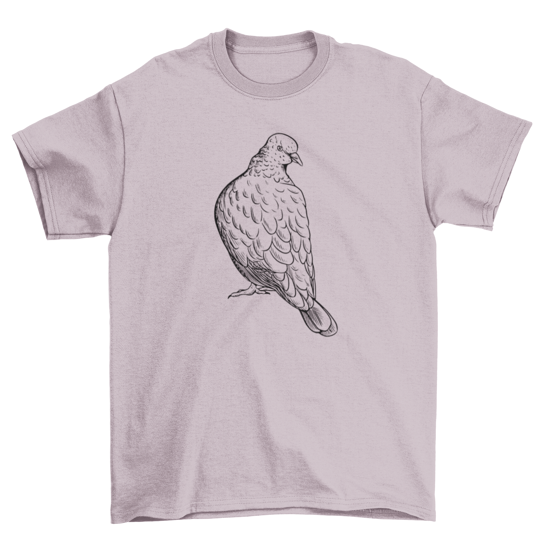 A stylish t-shirt featuring a unique hand-drawn illustration of a pigeon, showcasing artistic design and quality fabric.