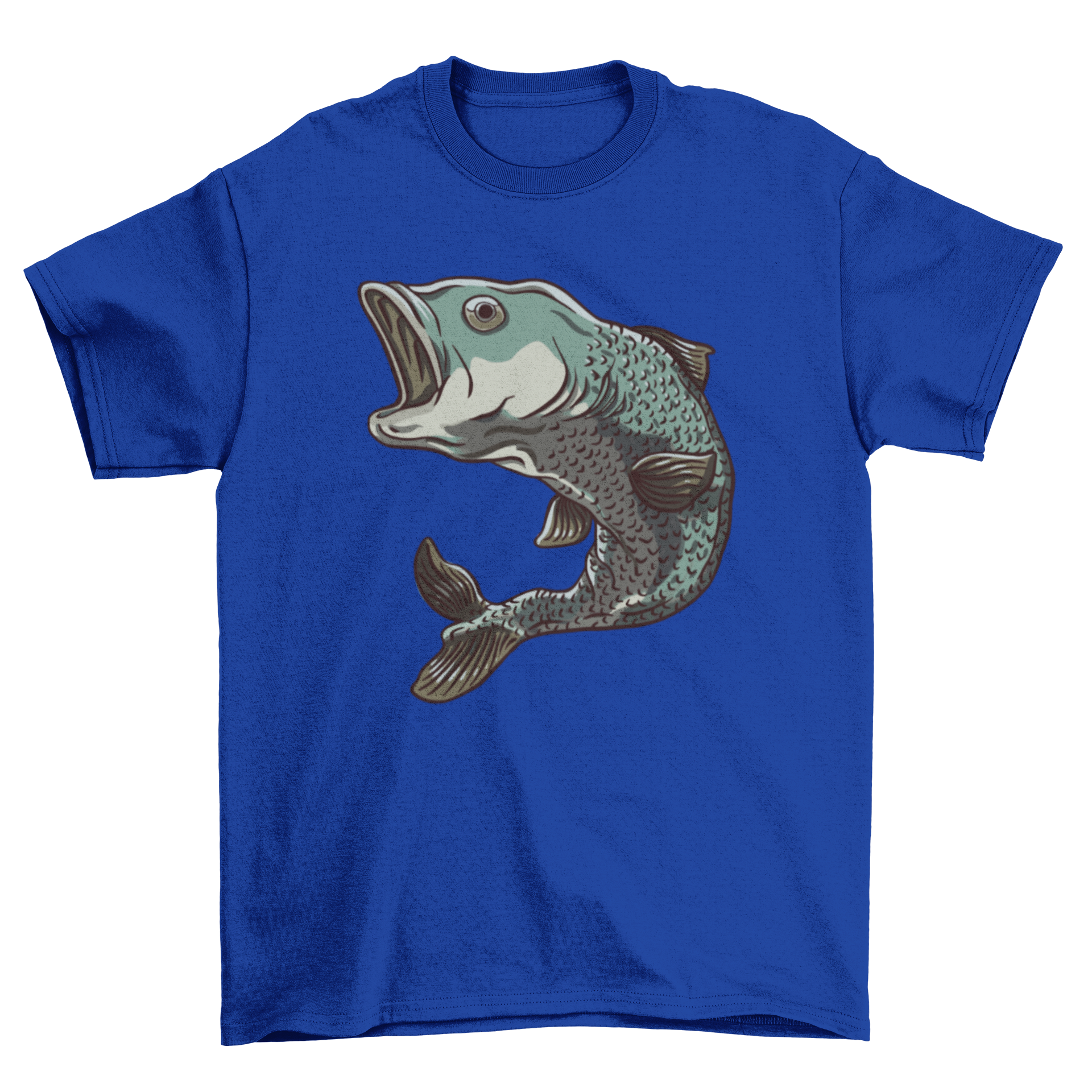 A stylish Pikeperch fish t-shirt featuring a jumping fish design, perfect for fishing enthusiasts.