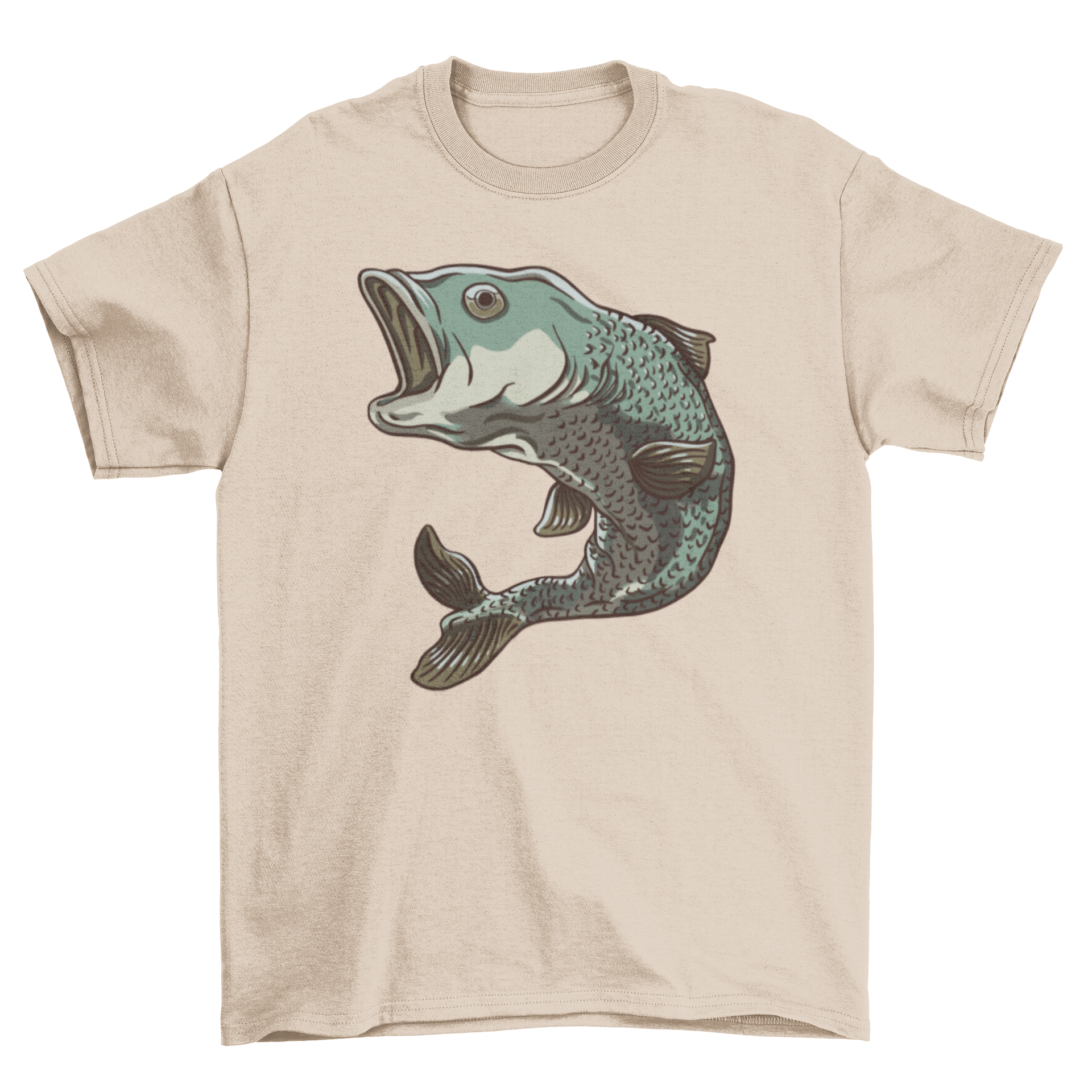 A stylish Pikeperch fish t-shirt featuring a jumping fish design, perfect for fishing enthusiasts.